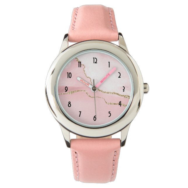 Rosa Blush Tor mit Gold Ribbon Elegant Armbanduhr (Vorderseite)