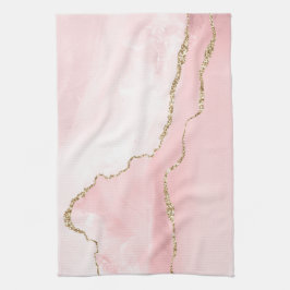 Rosa Blush Tor mit Gold Ribbon Elegant Geschirrtuch