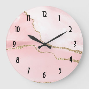 Rosa Blush Tor mit Gold Ribbon Elegant Große Wanduhr