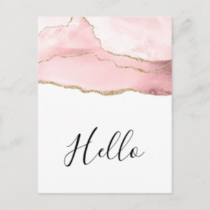 Rosa Blush Tor mit Gold Ribbon Elegant Hallo Postkarte