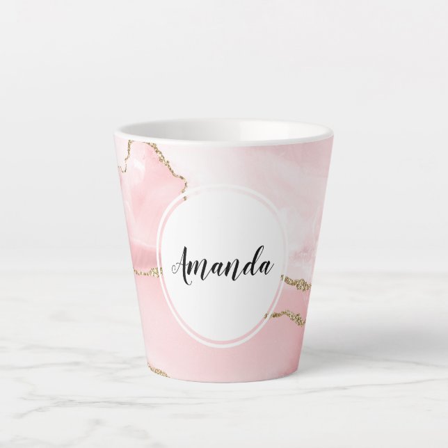 Rosa Blush Tor mit Gold Ribbon Elegant Milchtasse (Vorderseite)