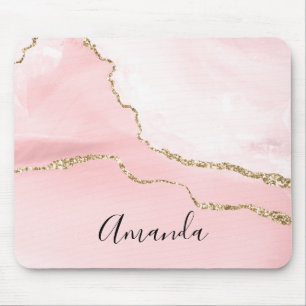 Rosa Blush Tor mit Gold Ribbon Elegant Mousepad