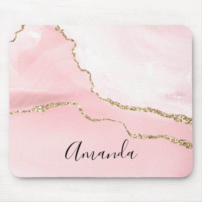 Rosa Blush Tor mit Gold Ribbon Elegant Mousepad (Vorne)