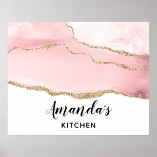 Rosa Blush Tor mit Gold Ribbon Elegant Poster