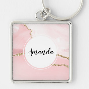 Rosa Blush Tor mit Gold Ribbon Elegant Schlüsselanhänger