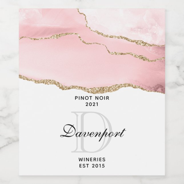 Rosa Blush Tor mit Gold Ribbon Elegant Weinetikett (Einzelnes Label)