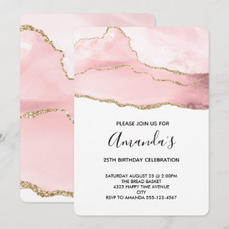 Rosa Blush Tor mit Gold Ribbon Elegante Geburtstag Einladung