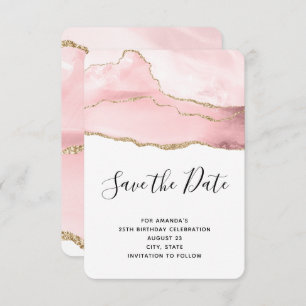 Rosa Blush Tor mit Gold Ribbon Elegante Geburtstag Save The Date
