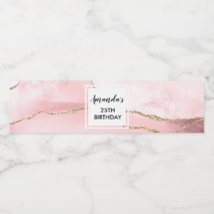 Rosa Blush Tor mit Gold Ribbon Elegante Geburtstag Wasserflaschenetikett