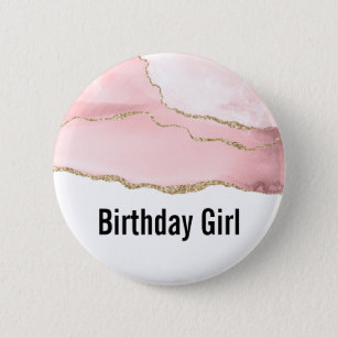 Rosa Blush Tor mit Gold Ribbon Geburtstagskarte Button