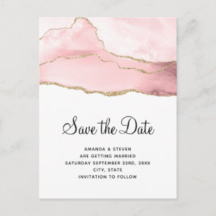 Rosa Blush Tor mit goldener Ribbon Elegante Hochze Einladungspostkarte