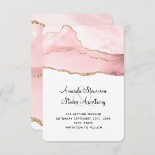 Rosa Blush Tor mit goldener Ribbon Elegante Hochze Save The Date