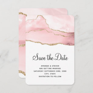 Rosa Blush Tor mit goldener Ribbon Elegante Hochze Save The Date