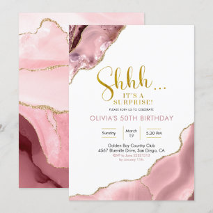 Rosa Blush und Gold Agate Überraschung Geburtstag Einladung