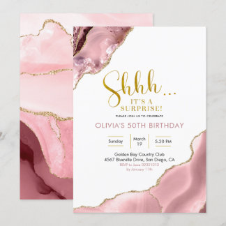 Rosa Blush und Gold Agate Überraschung Geburtstag  Einladung