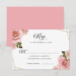 Rosa Blush und Gold Rose Glitzer Hochzeit RSVP Einladung