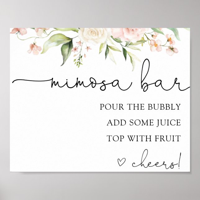 Rosa Blush und Grüne Mimosa Bar Drink Zeichen Poster (Vorne)