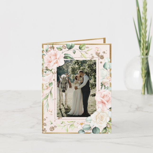 Rosa Blush Wasserfarben Foto Blumenzwiebeln Dankeskarte (Vorderseite)