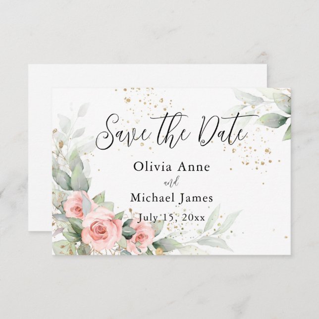 Rosa Blush Wasserfarben Save the Date Rose (Vorne/Hinten)