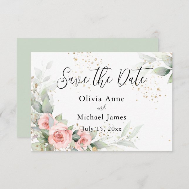 Rosa Blush Wasserfarben Save the Date Rose (Vorne/Hinten)