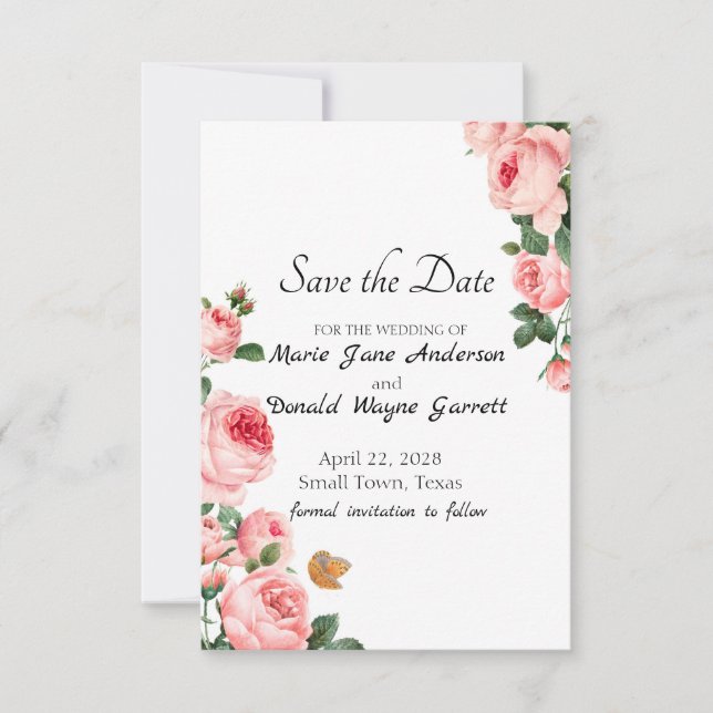 Rosa Blushing Save The Date (Vorderseite)