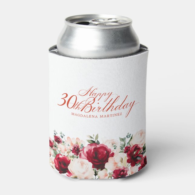 Rosa Blüte 30. Geburtstag Personalisiert Dosenkühler (Kanne Vorderseite)