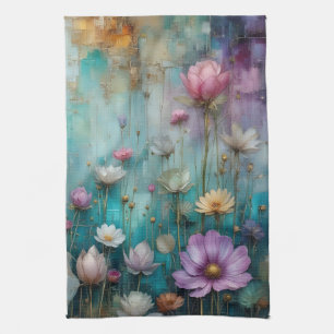 Rosa Blüte auf aquamarin vergoldetem Hintergrund Geschirrtuch