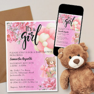 Rosa Blüte Es ist eine Mädchen-Baby-Dusche Einladu Einladung