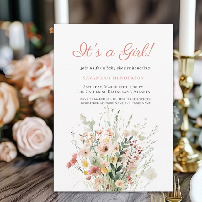 Rosa Blüte Es ist eine Mädchen-Babydusche Einladung (Von Creator hochgeladen)