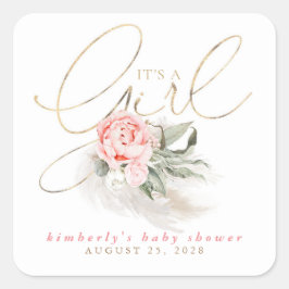 Rosa Blüte Es ist eine Mädchen-Babydusche Quadratischer Aufkleber