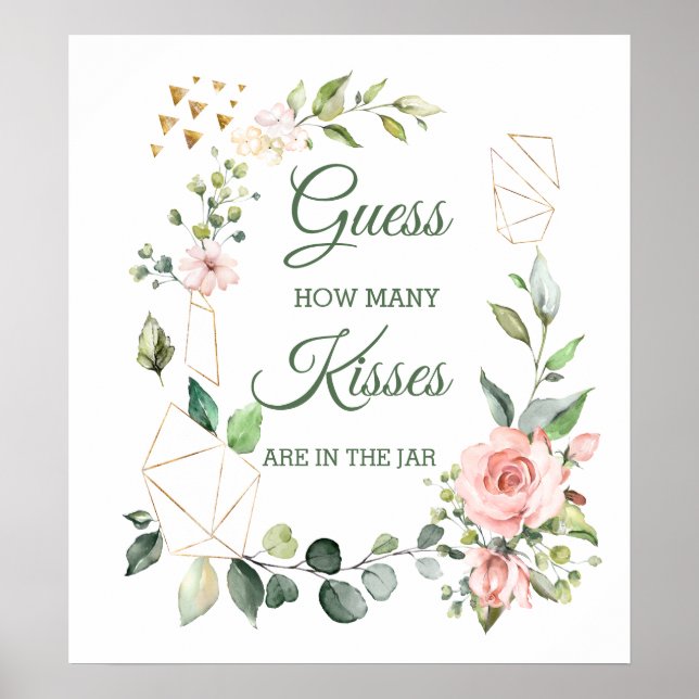 Rosa Blüte, Grün Guess Wie viele Kisses Game Poster (Vorne)