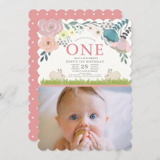 Rosa Blüte Irgendein sonniges Mädchen 1. Geburtsta Einladung