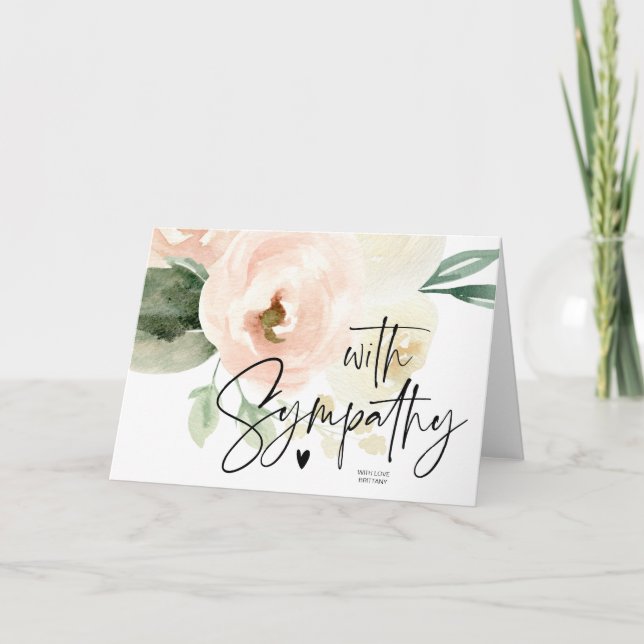 Rosa Blüte mit Beileid Condolence Trauer Herz Karte (Vorderseite)
