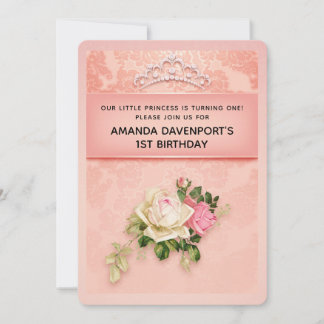 Rosa Blüte mit Diamond Tiara Elegant Geburtstag Einladung