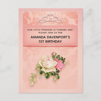 Rosa Blüte mit Diamond Tiara Princess Birthday Einladungspostkarte