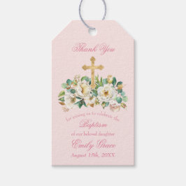 Rosa Blüte mit Goldkreuz Geschenkanhänger