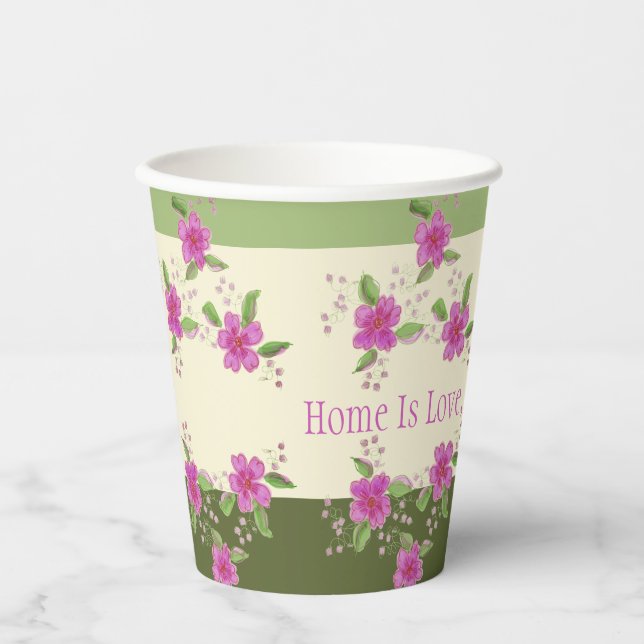 Rosa Blüte mit Grün Pappbecher (Vorderseite)