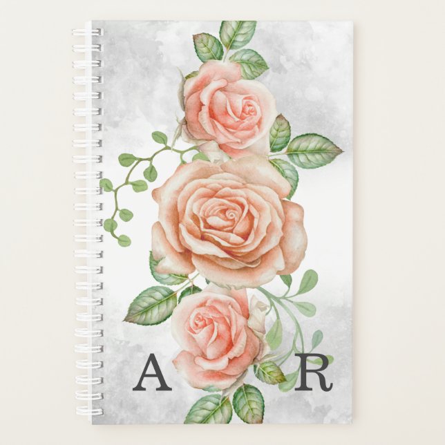 Rosa Blüte mit Personalisierter Monogramm Planer (Vorderseite)
