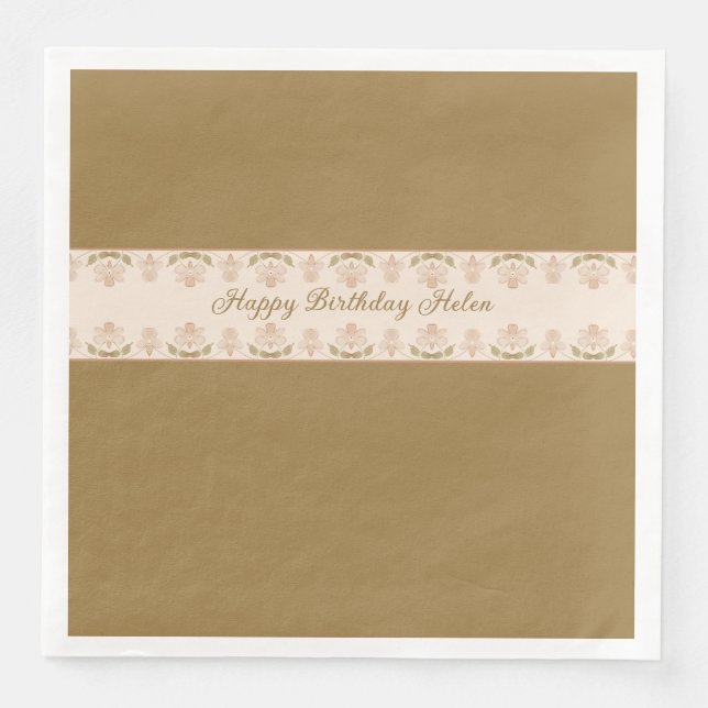 Rosa Blüte mit Taupe Extravagant Serviette (Vorderseite)