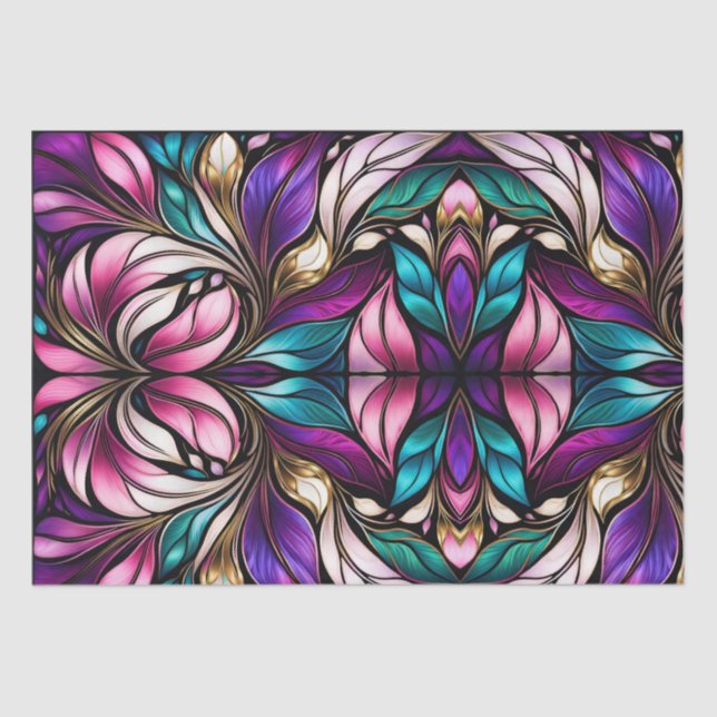 Rosa Blüte und Blätter aus festem Glas Seidenpapier (Vorderseite)