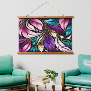 Rosa Blüte und Blätter aus festem Glas Wandteppich Mit Holzrahmen