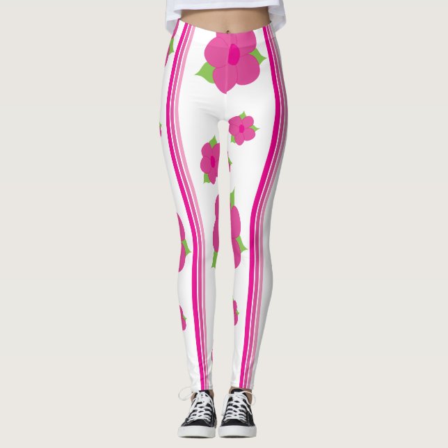 Rosa Blüte und Streifen Leggings (Vorderseite)