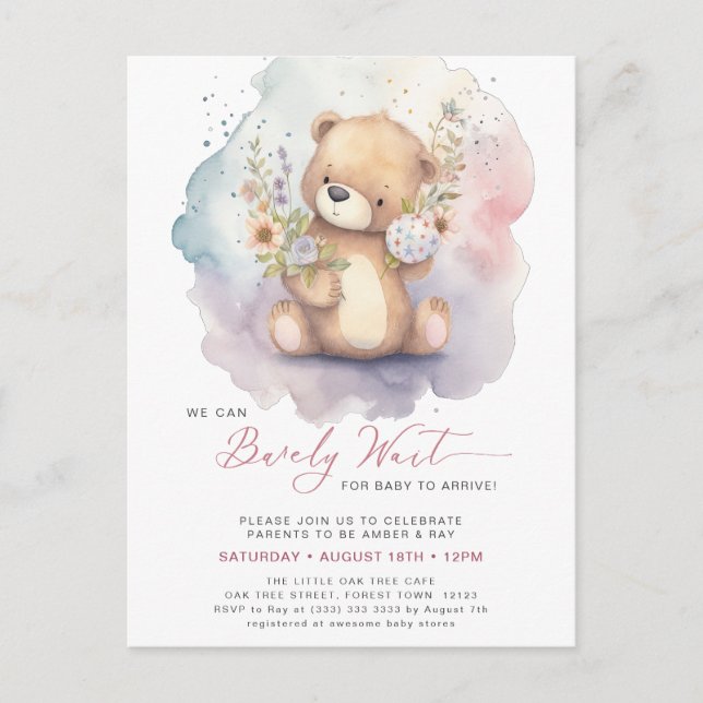 Rosa Blüte wir können frühzeitig abwarten Mädchen  Einladungspostkarte (Vorderseite)