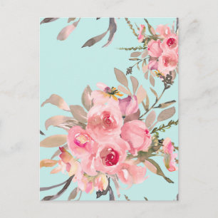 Rosa Blüten auf Hellblau Postkarte