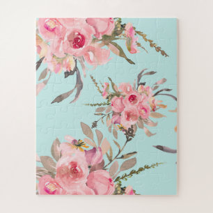 Rosa Blüten auf Hellblau Puzzle