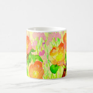 Rosa Blüten Blätter Zweig Kaffeetasse