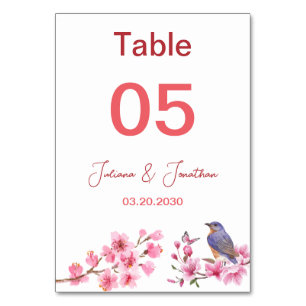 Rosa Blüten Blume Wasserfarbene feminine Hochzeit Tischnummer