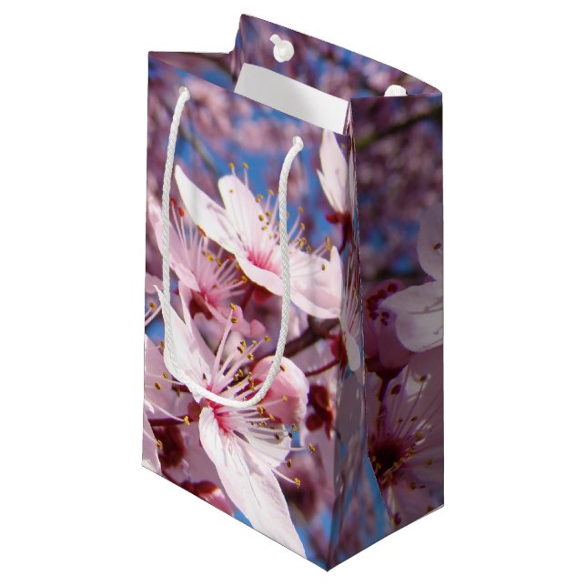 Rosa Blüten-Blumen-Frühlings-Geschenk sackt Kleine Geschenktüte (Vorderseite Schrägansicht)