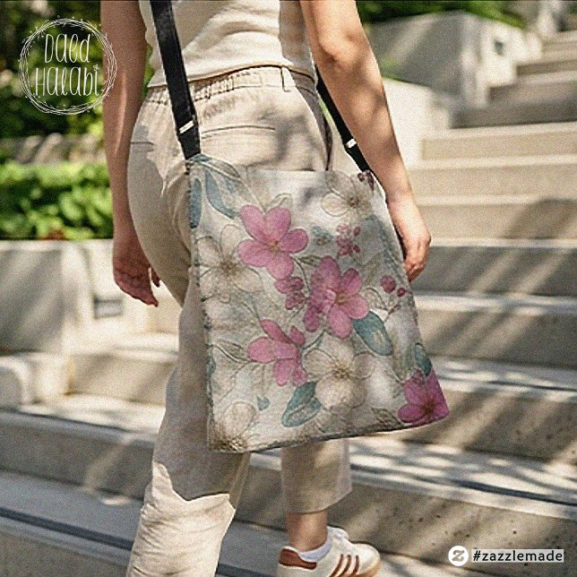 Rosa Blüten Blumen-Tasche (Pink Blossom Floral Tote Bag (Large))