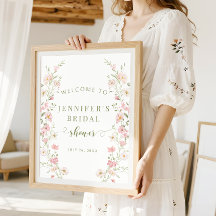 Rosa Blüten-Boho-Hochzeitsdusche-Willkommensschild